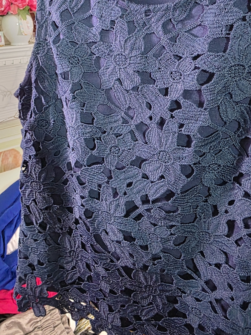 St. Tropez West Navy Crochet Lace Tank Top Sleeveless Boho XS - Picture 4 of 8